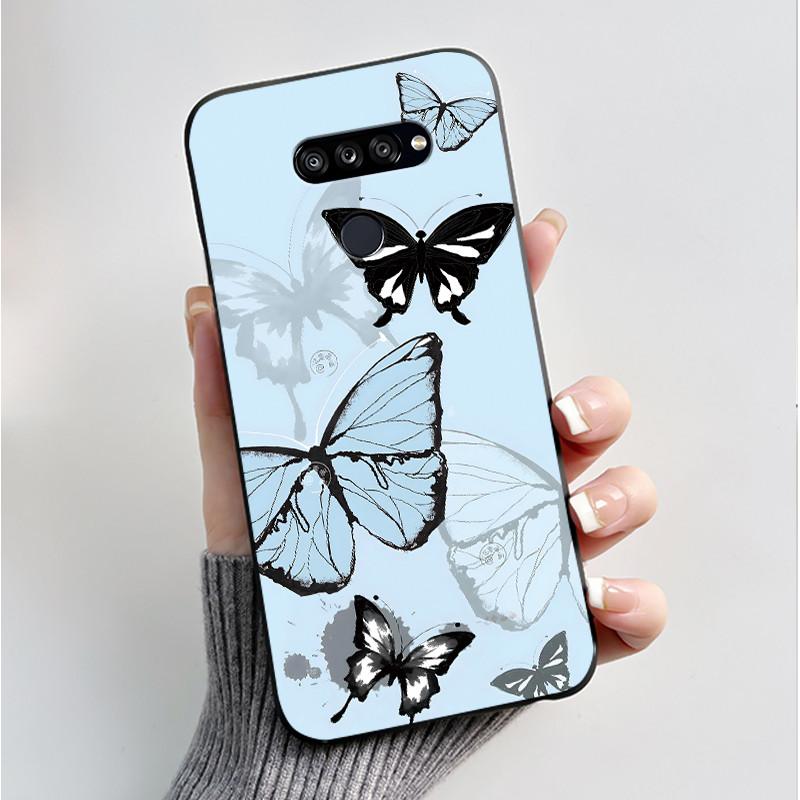 Weiche Hülle für LG K50S K40S Handyhülle LMX540HM LM-X540 LMX430HM LM-X430 Modischer Schmetterling Blume Schwarzer Silikon-Stoßfänger Abdeckung
