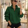 Langarm-Layering-Oberteile Damen Übergroßer Pullover, Stehkragen Reißverschluss Halbe Knopfleiste Oberteile, Leichter Pullover für Lässige Streetwear Entspannt