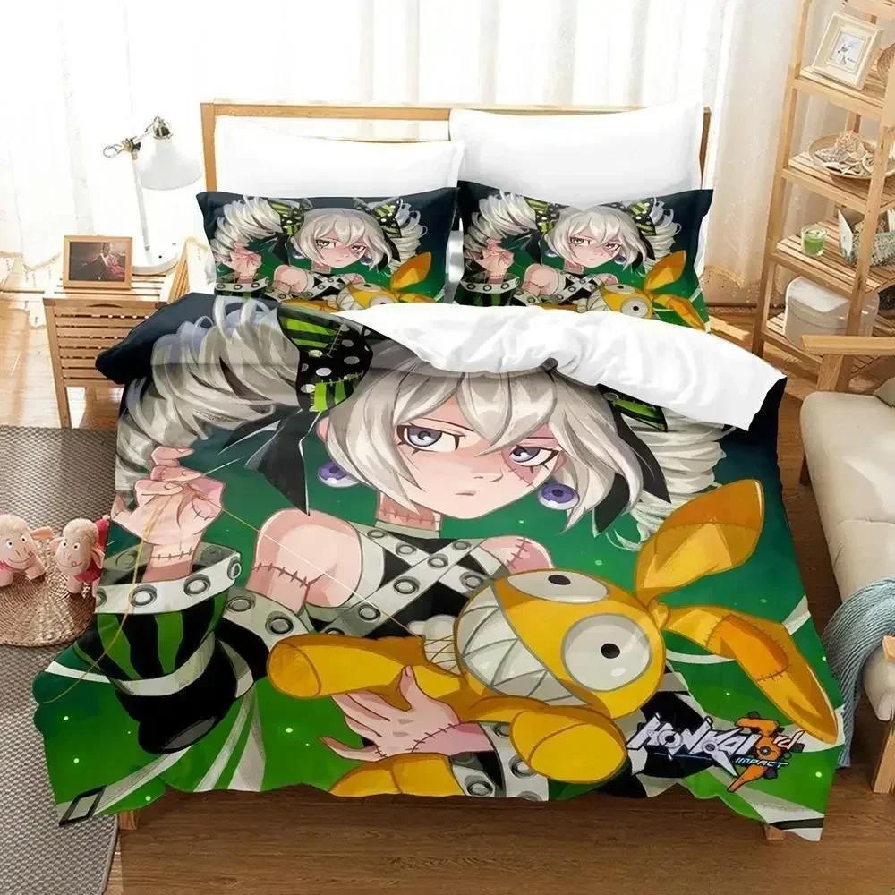 Nytt 3D-tryck Anime Honkai Impact 3 Sängklädesset tredelat set Vuxen Barn Sovrum Påslakan Set Hemtextilier Födelsedagspresenter