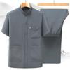 Papa Été Cardigan Fin en Soie Glacée Chemise Manches Courtes pour Homme Costume Multi-poches Grand-père Costume Deux Pièces