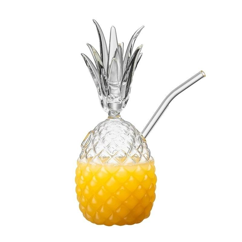 Bicchieri da Cocktail Ananas Creativi, Bicchiere in Vetro Embossato di Alto Valore, Bicchiere Divertente per Succhi con Cannuccia, Bicchieri da Vino Personalizzati