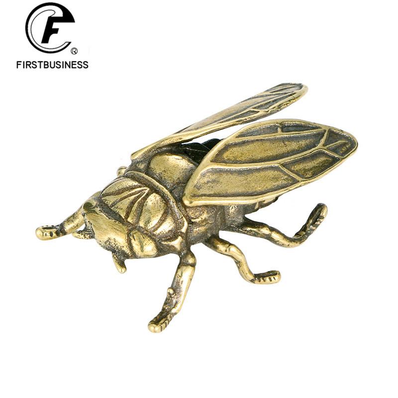 Retro Small Animal Statue Metal Brass Insect Cicada Figurine Miniature Desktop Ornament Study Table Decoration Craft Accessories