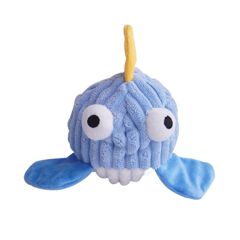Cute Pufferfish Plush Squeaky Cat Toy, Durable Corduroy Chew Toy for Cats, Interactive Kitten Toy синий