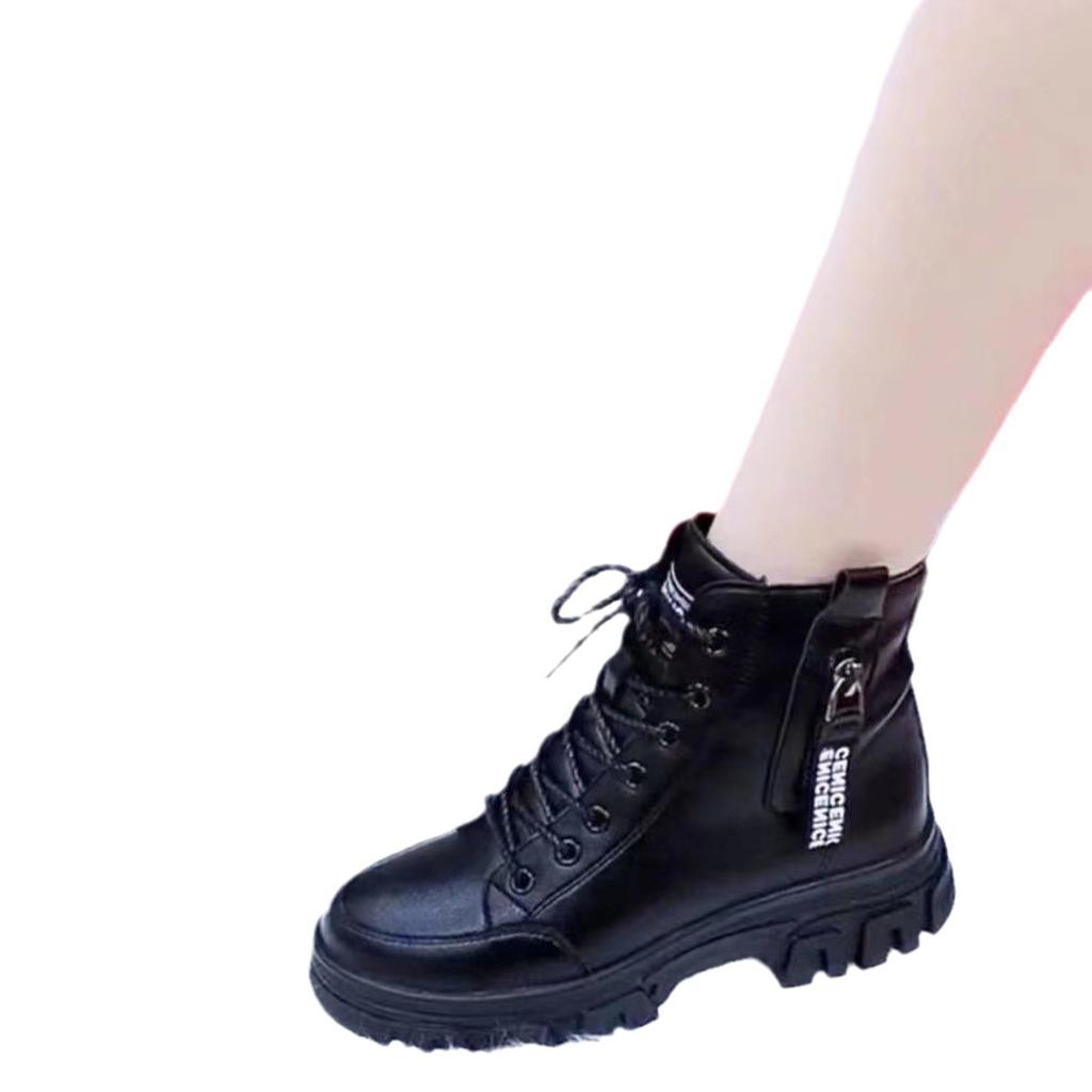 Soft leather snow boots women's winter 2025 new leather wool integrated velvet cotton shoes versatile platform Martin boots