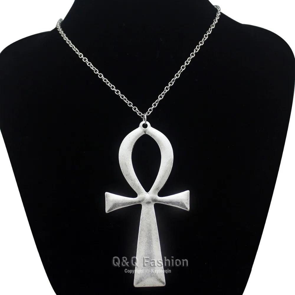 Retro Vintage Necklace Pendant Amulet Talisman Big Ankh Cross Men Women Stainless Steel Egypt Egyptian Key Life Jewelry Gift Hip Hop Rock Goth Gothic