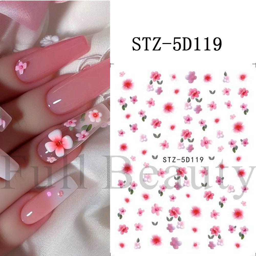 Nail Art Sticker, Relief 5D Three-Dimensional Spring Pink Cherry Blossom Small Flower Adhesive Nail Sticker