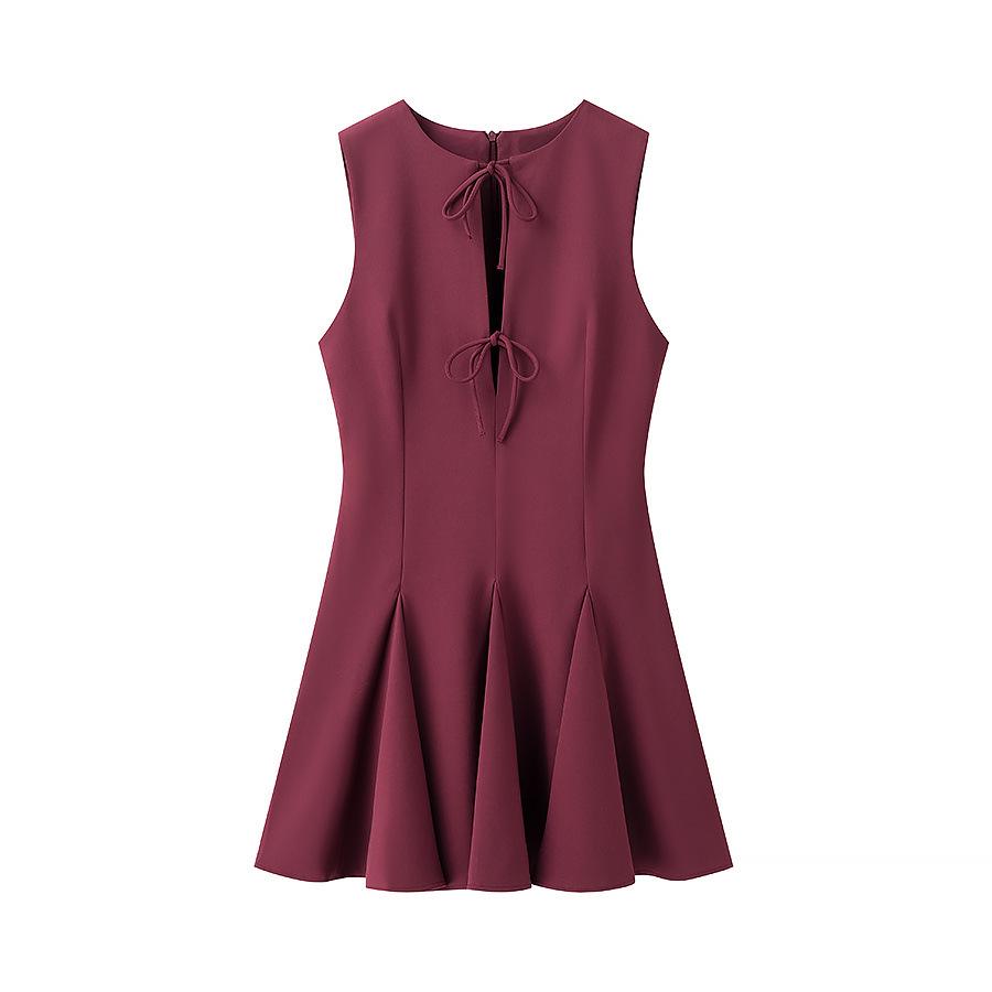 

2025 Spring Women s Wavy Hem Dress with Bow Decoration Small