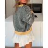 Cardigan lavorato a maglia a righe da donna con scollo rotondo, maglione casual a cappotto