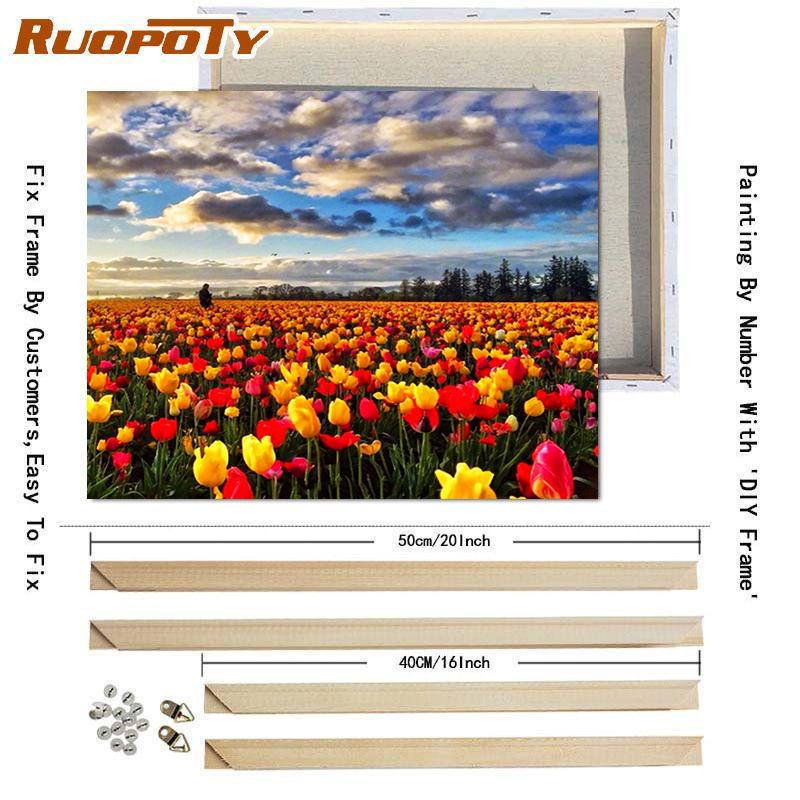 RUOPOTY DIY Frame Oil Painting By Numbers Tulip Flower Home Decor Acrylic Home Decor On Canvas Wall Art Picture For Living Room