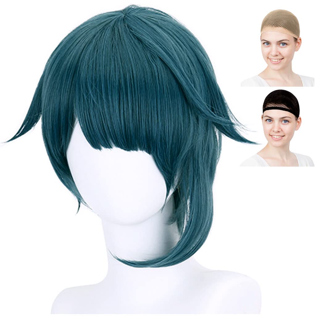 

CaseEden Cosplay Wig, Short, Heat-Resistant, Navy Blue and Dark Blue with Greenish Shades, Includes 2 Wig Nets