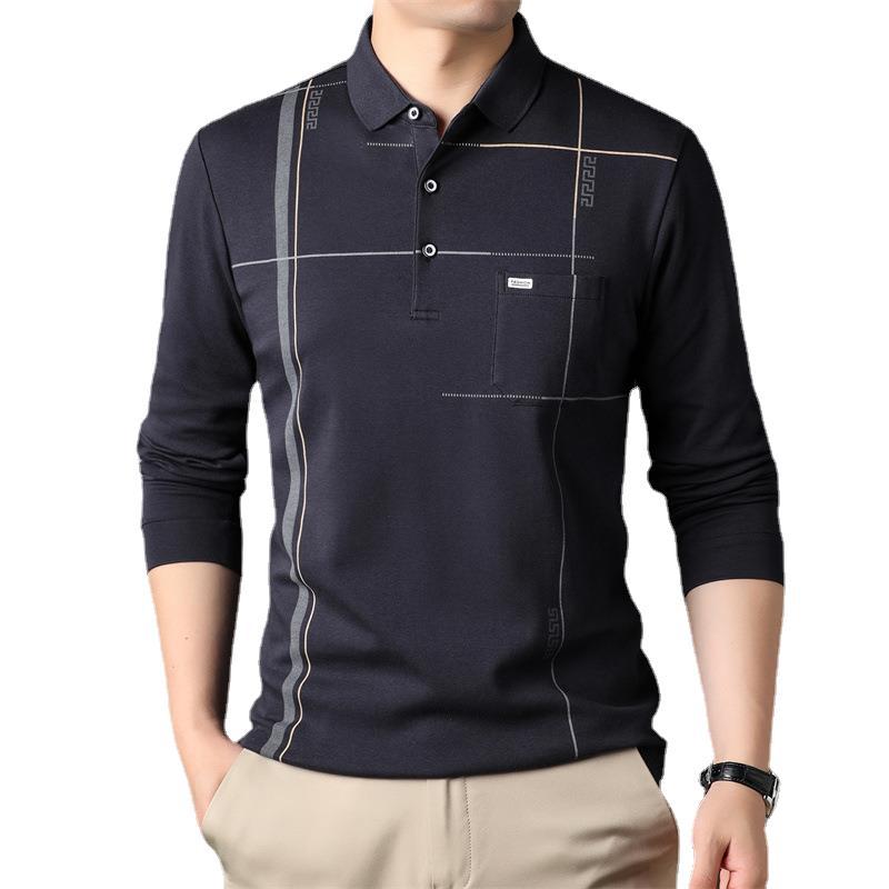 Весенняя футболка с воротником-поло и длинными рукавами в полоску — фото 5