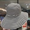 Women Sun Hat Striped Print Wide Brim UV Protection Hat Lightweight Breathable Summer Beach Basin Hat Versatile Accessory