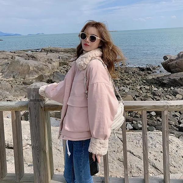 WTEMPO Winter Large Size Warm Woolen Women's Cotton-padded Jackets Solid Color Casual Loose Thickened Short Cotton Parkas