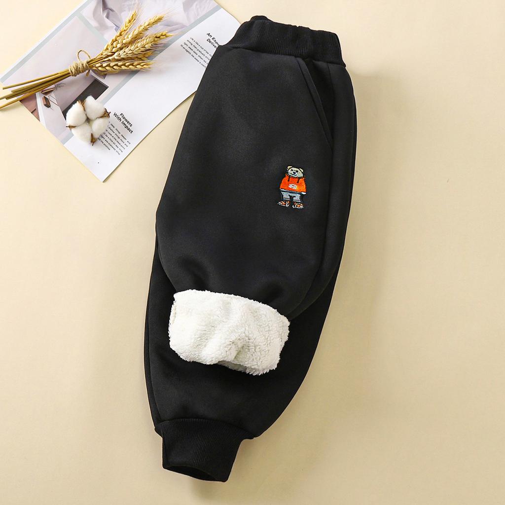 Dětské podzimní a zimní jednobarevné kalhoty s příměsí plyše, Silné kalhoty, Teplé kalhoty, Vnější ochranné kalhoty pro miminka, Dětské kalhoty