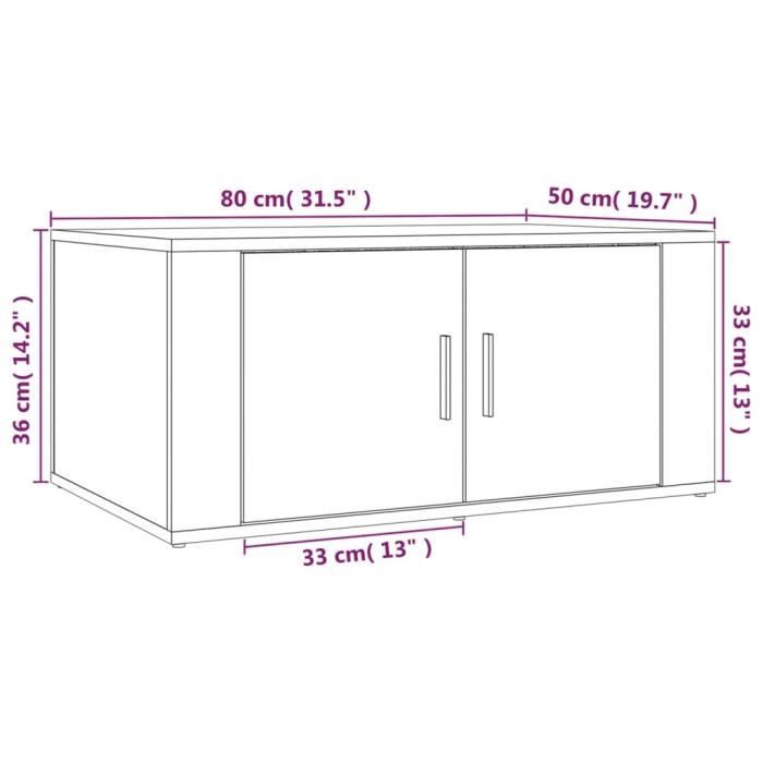 816513 vidaXL Table basse Noir 80x50x36 cm Bois d'ingénierie