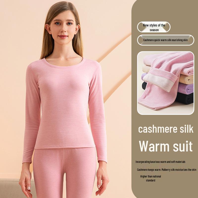 

Cashmere Silk Fleece-Lined Unisex Warm Base Layer Set for Autumn/Winter M