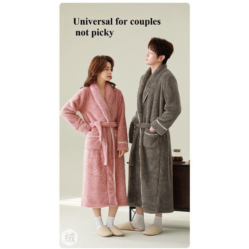 2025 Autumn and Winter Thickened Morning Robe Men's Nightgown Women's Extended Bathrobe Couple Pajamas