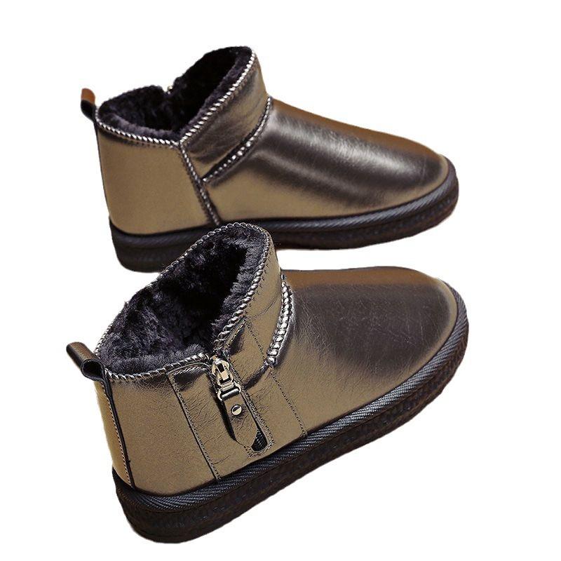 Snow Boots Women's Winter Velvet Cotton Shoes Leather Surface Waterproof Short Boots Women's Fur Integrated Warm Snow Cotton