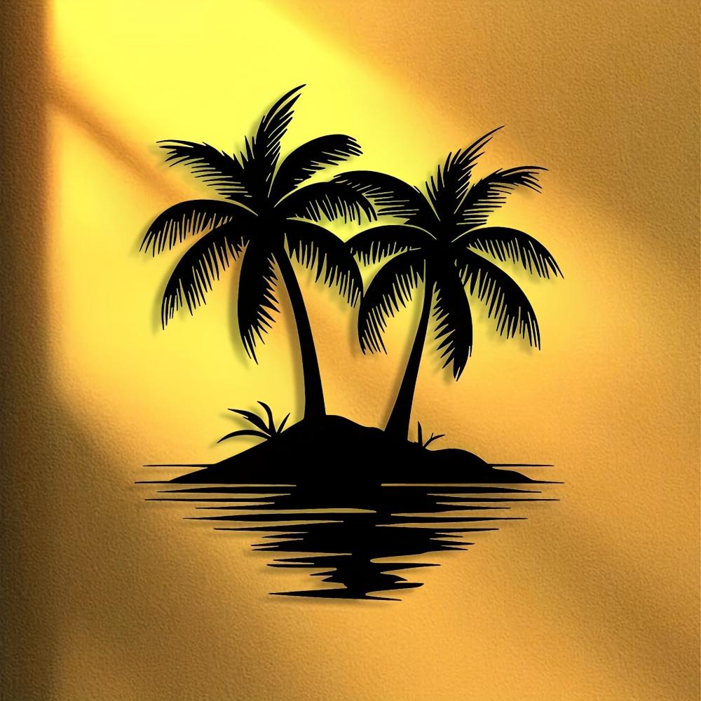 Tropical Beach Metal Wall Art Palm Tree Silhouette Iron Decor Coastal Living Room Bedroom Housewarming Gift