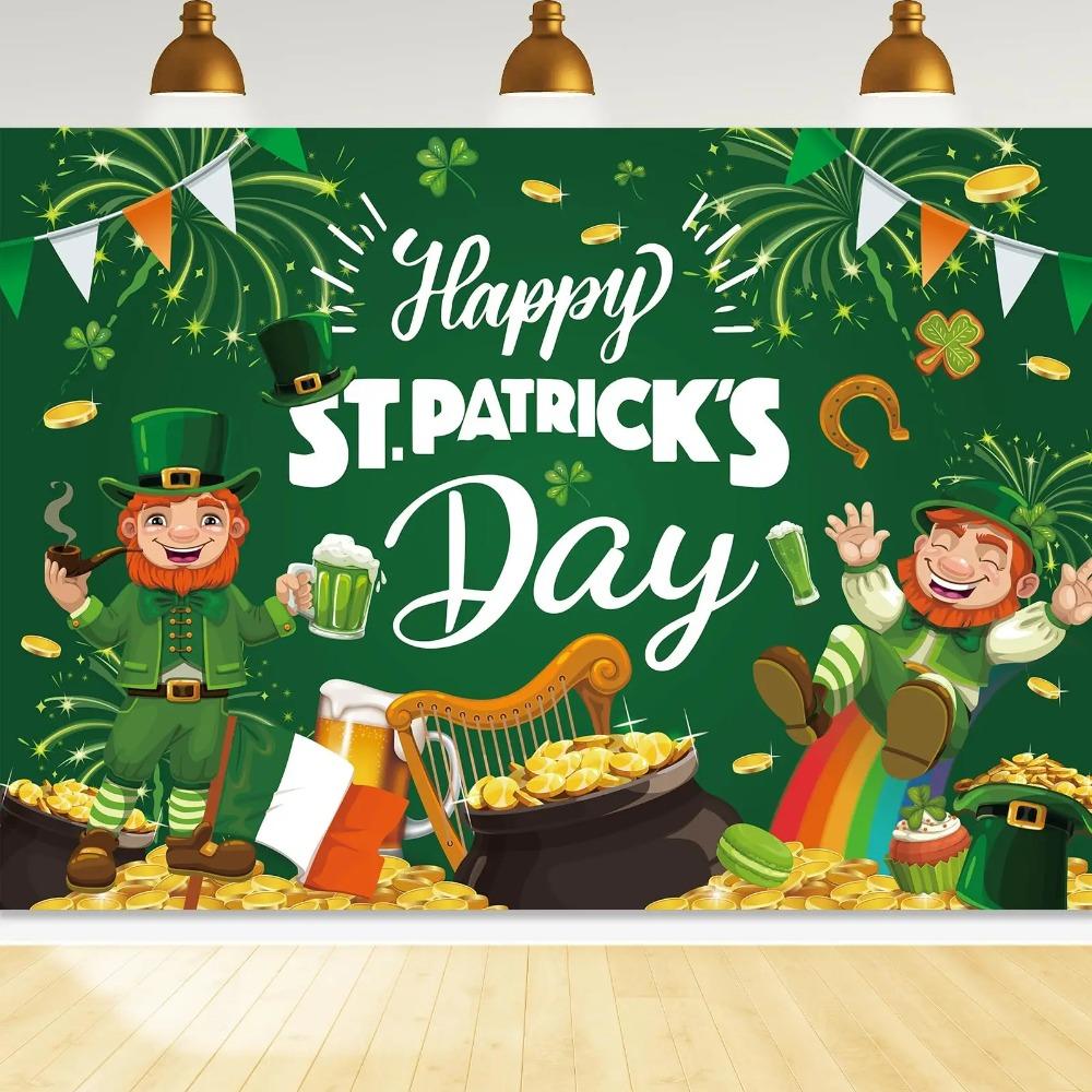 St. Patrick's Day Lucky Green Clover Photography Background, Rainbow Coins St. Patrick's Day Party Banner Photography Background11