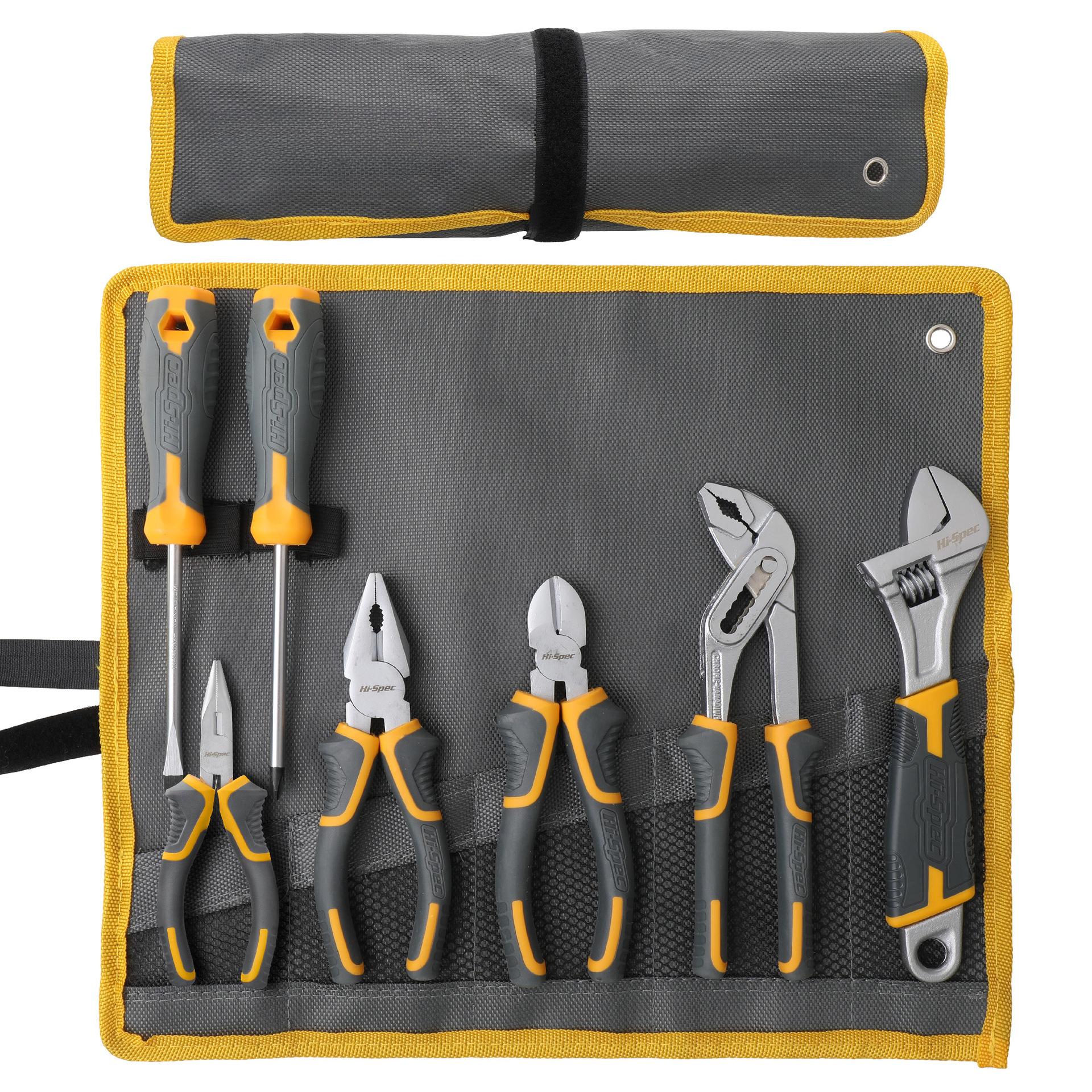 

Набор инструментов для дома желто-серой серии, отвертка, подвижный гаечный ключ, инструменты для ремонта автомобиля Daquan 7-piece set, basic cloth bag set