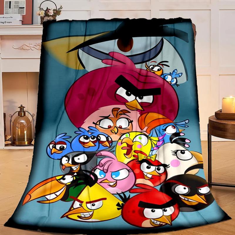 1PC Red Birds Characters Collage Flannel Blanket Gift, Suitable for Both Men And Women, Soft Ideal for Beds And Sofa, Birthday Or Christmas Gift
