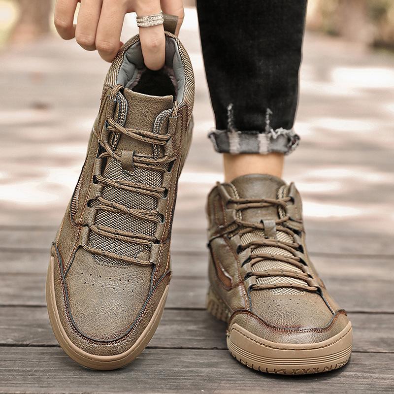 2025 New Large Size Men's Shoes Hand-sewn Medium and High Top Casual Shoes Leather Flat Bottom Outdoor Tooling Boots