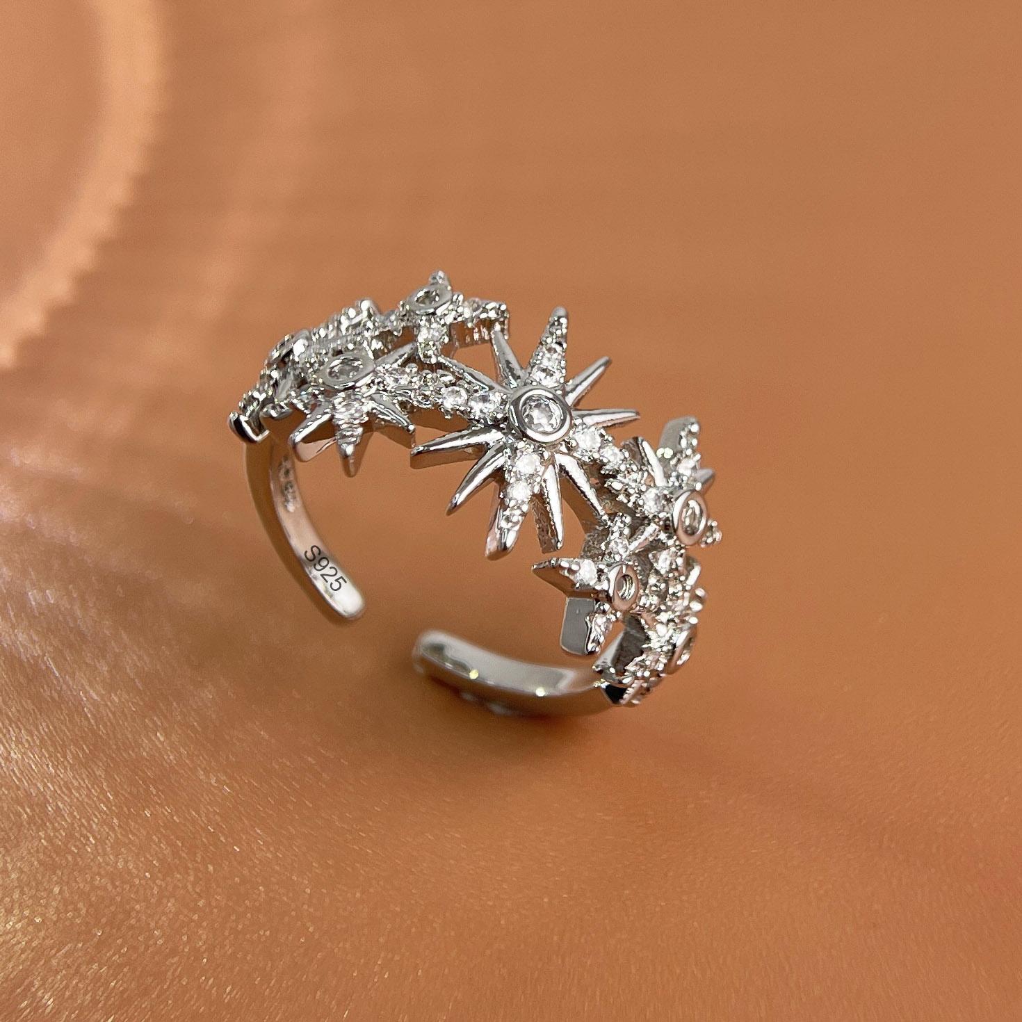 

925 Sterling Silver Rings for Women Couple Minimalist Handmade Simple Star Zircon Ring Fine Jewelry Gift Prevent Allergy resizable