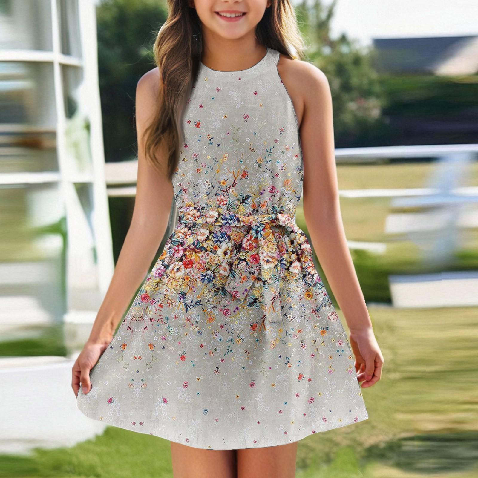 

Літня сукня для дівчини без рукавів Сукня на бретельках Однотонна сукня без рукавів із принтом Повсякденна сукня 140 помаранчевий