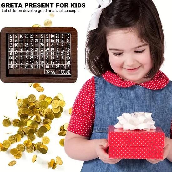 Wooden Money Piggy Bank, Money Box, Coin Box with Carved Design for Children, Box,Wooden Save Box,,