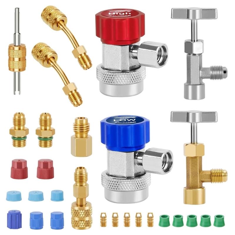 

R134A Adapter Kit Cooling System Maintenance Kits Repair Tool Set Straight Adapters Angled Adapters Conversion Adapters 1
