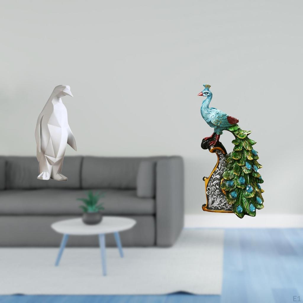 Penguin Peacock Sculpture Figurine Collectable Craft Decorative Ornament Resin Animal Statue