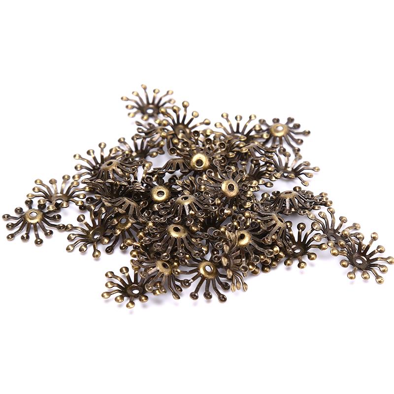 50Pcs Vintage Filigree Flower Wraps Connectors Metal Crafts Handmade Diy Jewelry