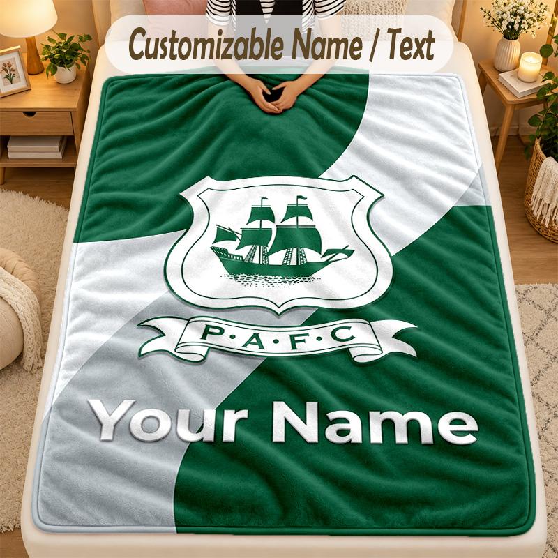 Flanel Battaniye Plymouth Argyle FC Özel İsim Yazısı Kişiselleştirilmiş Yumuşak Sıcak Atkı Battaniye Ev Dekorasyonu Hediye