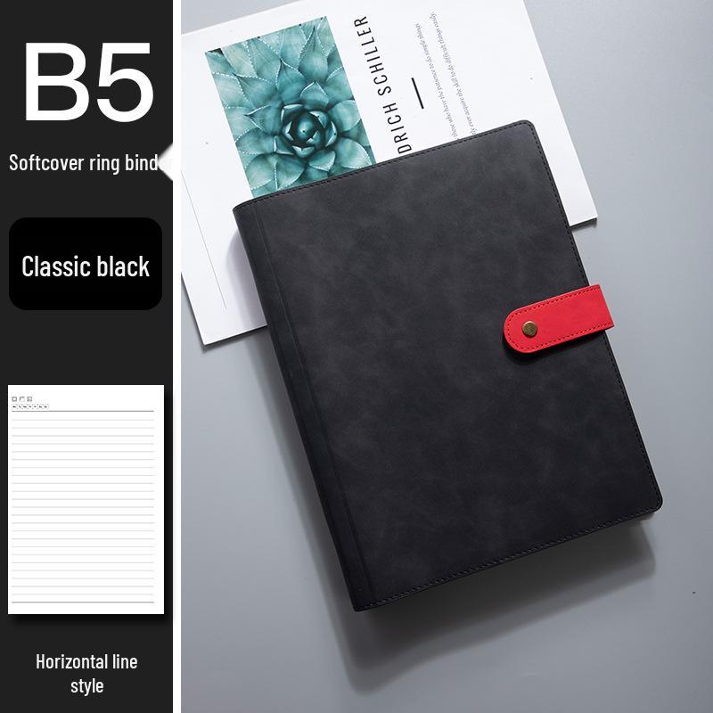 A4 Retro Leder Notizbuch mit Magnetverschluss - Unifarbe, Herausnehmbares kariertes Notizbuch