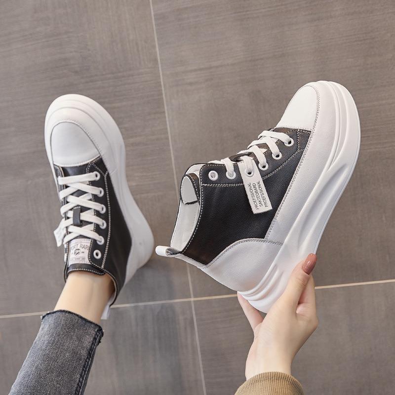Genuine Leather High-top Shoes Women's Shoes Thick Bottom Casual White Shoes
