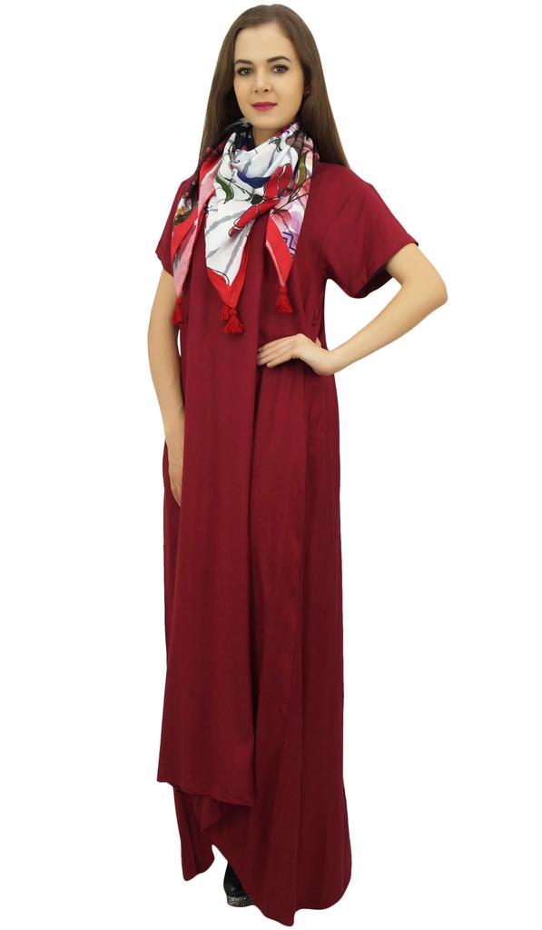 Bimba Women's Asymmetrical Hem Black Summer Maxi Pockets Dress With Scarf-10