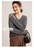 Women's V-Neck Cashmere Pullover Sweater - Loose Fit, Long Sleeve, Versatile for Autumn & Winter.