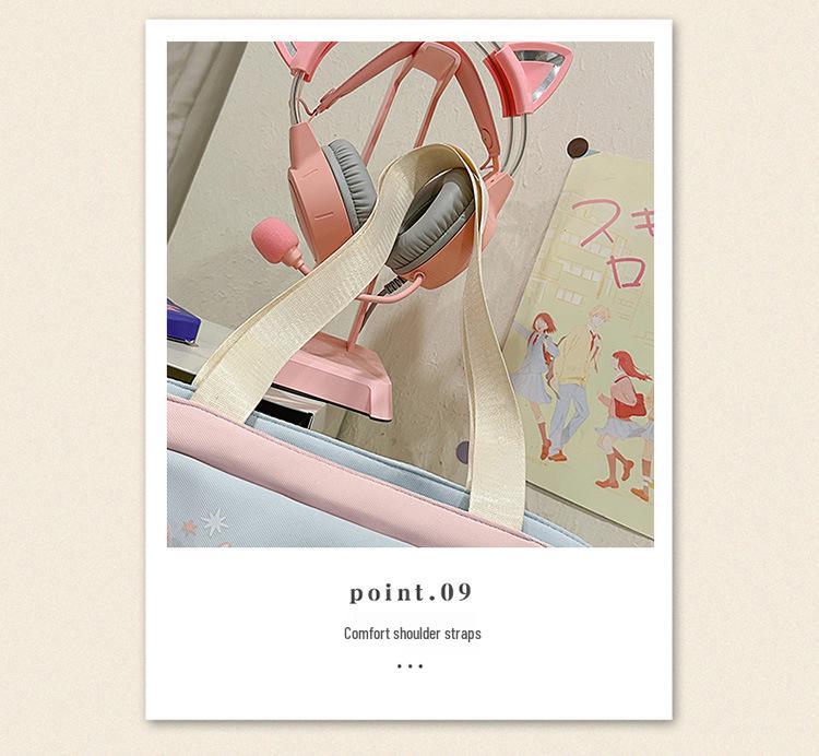 Japanese-Style Color-Block Tote Bag for Students: Lightweight, Large Capacity, Single-Shoulder Design