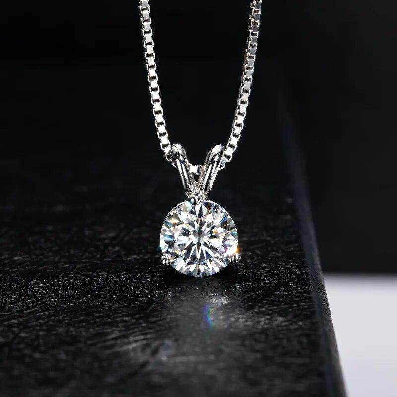New 1ct  Three Claws Moissanite Pendant Neclace for Women Solid S925 Sterling Silver Moissanite Diamond Chain Wholesale