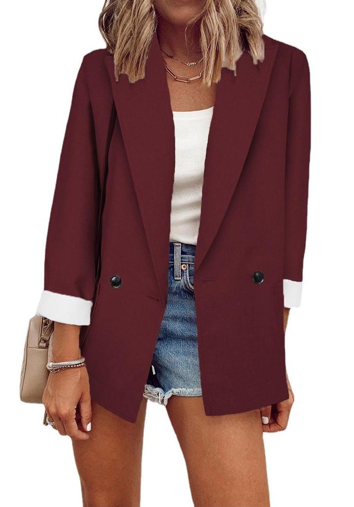 European & American Fashion 2025 Solid Color Long Sleeve Suit Jacket for Spring/Autumn