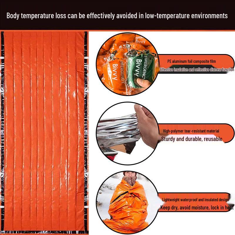 Insulated PE Sleeping Bag for Outdoor Emergencies: Thickened Aluminum Film for Wild Cold Protection and Disaster Relief.