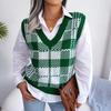 Women's Autumn and Winter Casual Contrast Plaid Knitted Tank Top Sweater Vest
