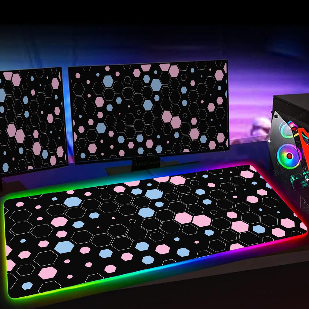 RGB Sechseck Gaming Mauspade XXL Rutschfester Teppich Schreibtischunterlage Computer Zubehör Büro Geometrisches Mauspade Leuchtende Erweiterte Spielmatte