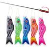 5-piece Japanese Carp Kites and 1.6-meter Telescopic Handheld Flagpole, Carp Flag Tassel Kites