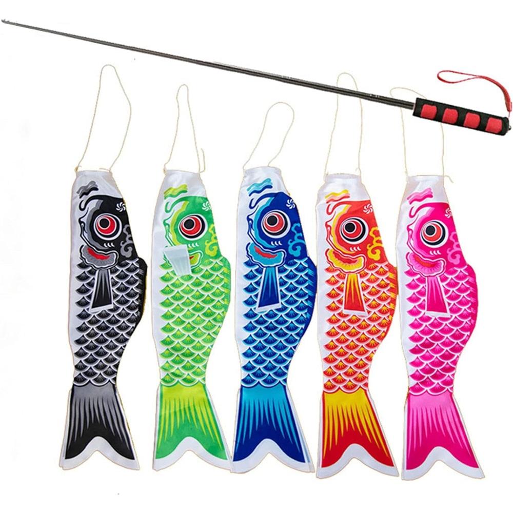

5-piece Japanese carp kites and 1.6-meter telescopic handheld flagpole, carp flag tassel kites