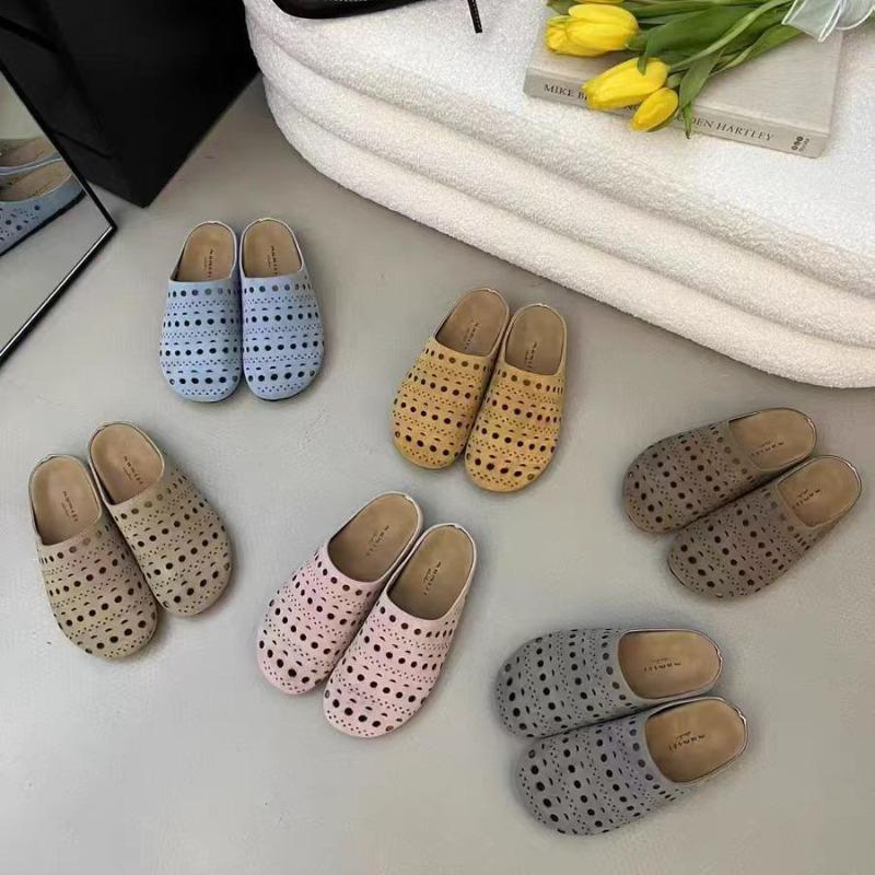 Thick-soled Bag Head Slippers for Women To Wear New Fashionable Hollowed-out Beef Suede Lazy One-pedal Sandals