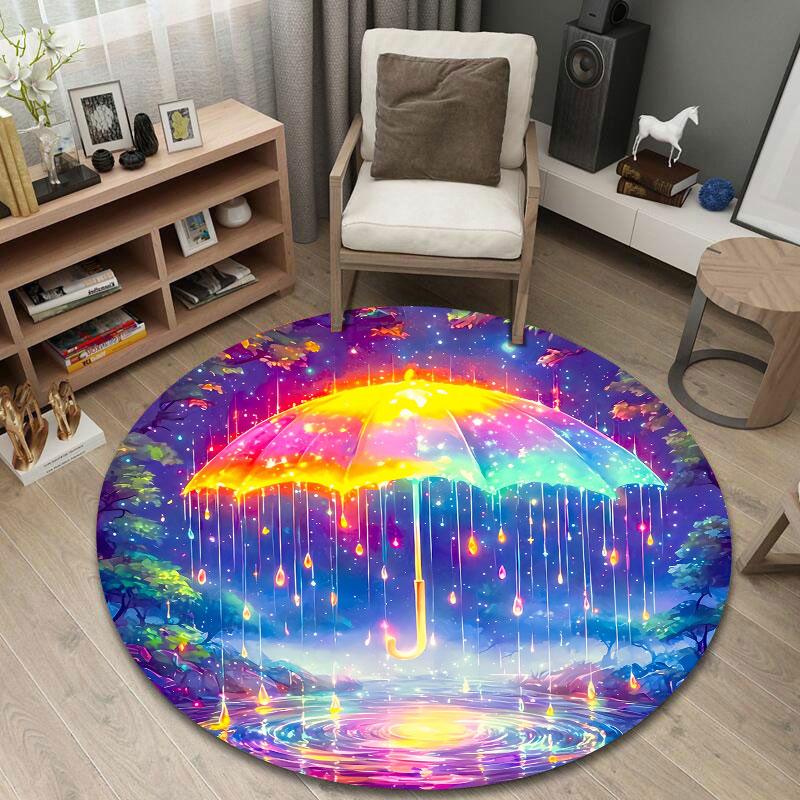 Cozy Round Starry Multicolor Carpet, Non-Slip Floor Mat for Dining Room