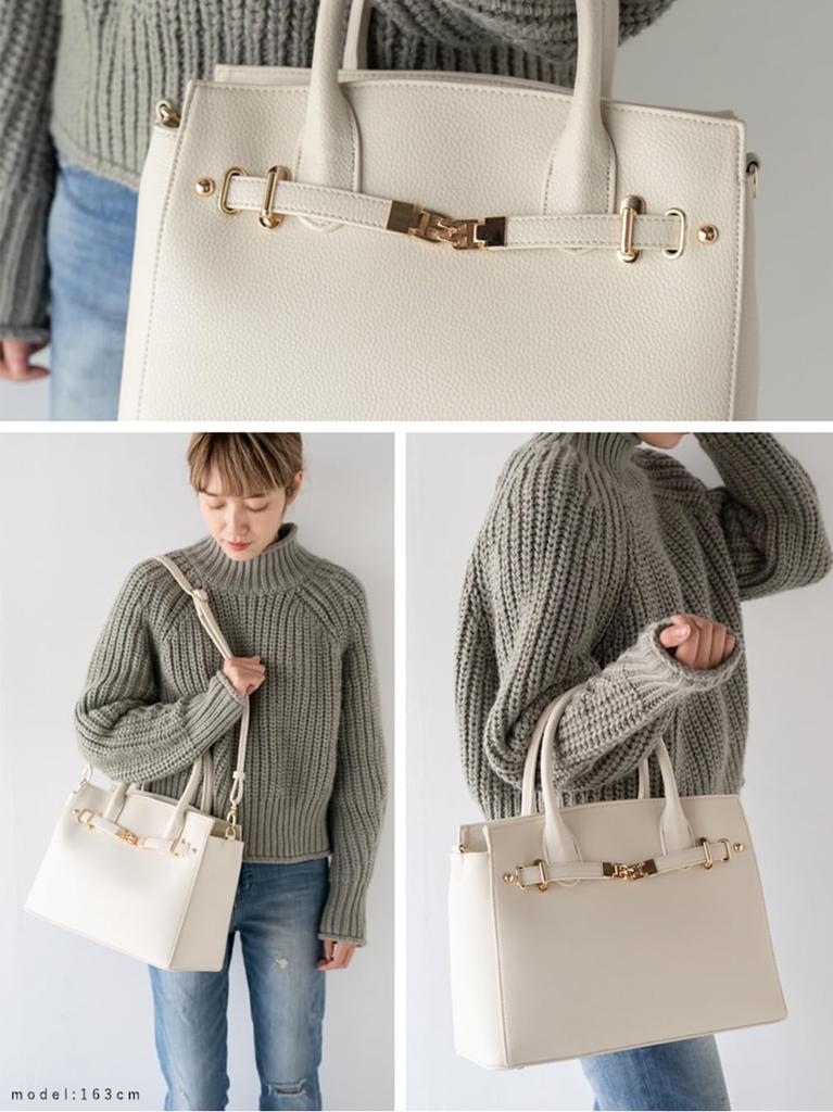 VITAFELICE Square 2-Way Tote Bag for Women, binb-p2412y (Ivory)