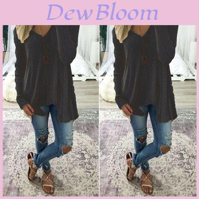 Elegant Plus Size Women Long Sleeve Loose Blouse With Baggy V Neck Tunic T Shirt